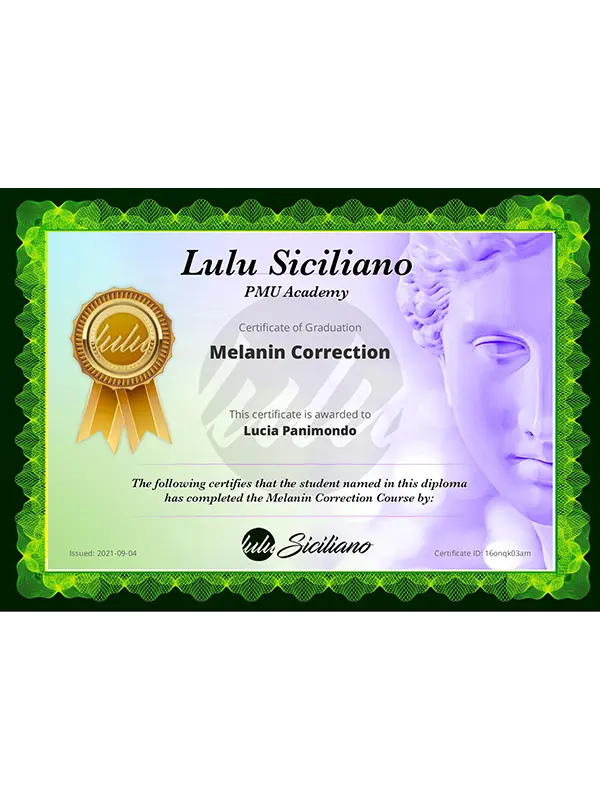 Certificato corso con Lulu Siciliano per correzione melanina