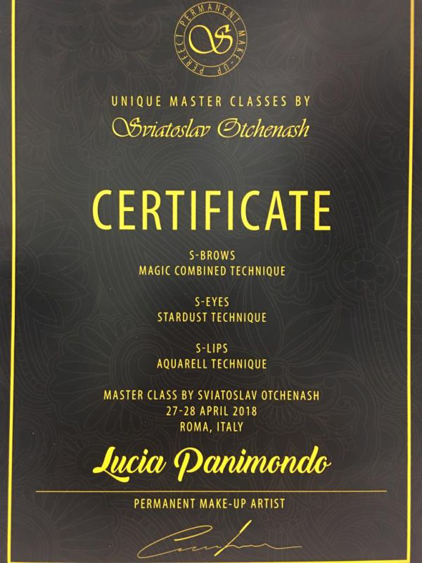 Lucia Panimondo Certificato Trucco Permanente Masterclass