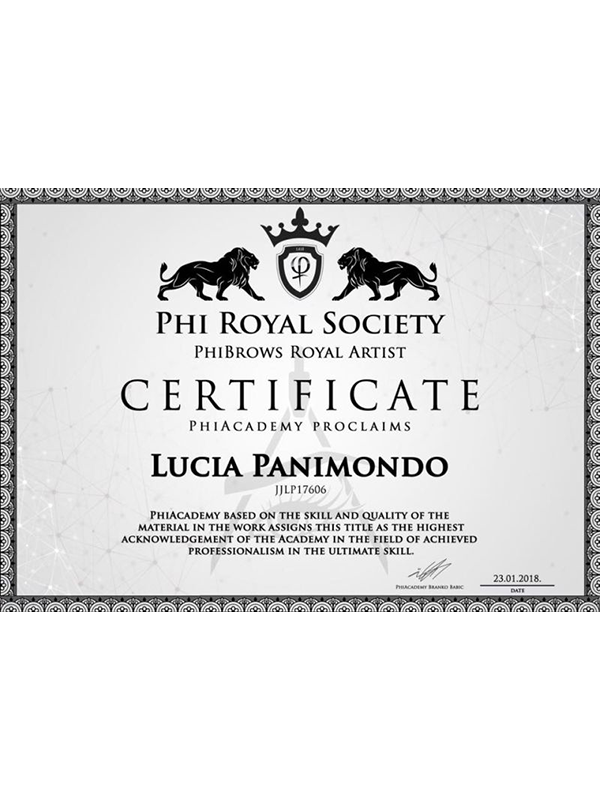 Lucia Panimondo certificato Royal Artist PhiBrowns
