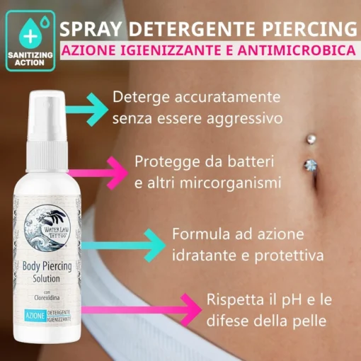 Soluzione spray per la pulizia del Body Piercing 50 ml - con Clorexidina - Water Law Tattoo